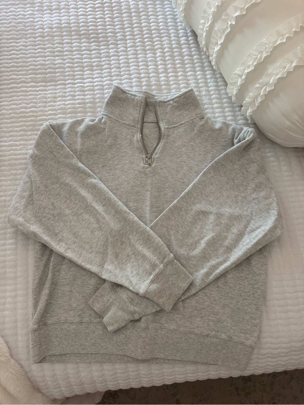 Brandy Melville Light Gray Half-Zip Waffle Knit Turtleneck Sweater